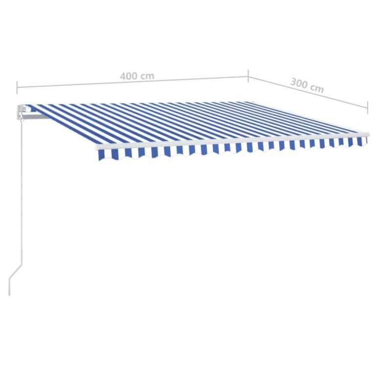 Copertină retractabilă manual LED, albastru și alb, 400x300 cm