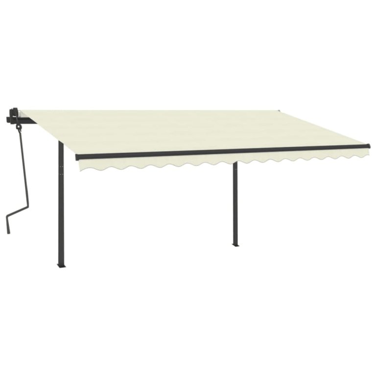 Copertină retractabilă automat, cu stâlpi, crem, 4,5x3 m