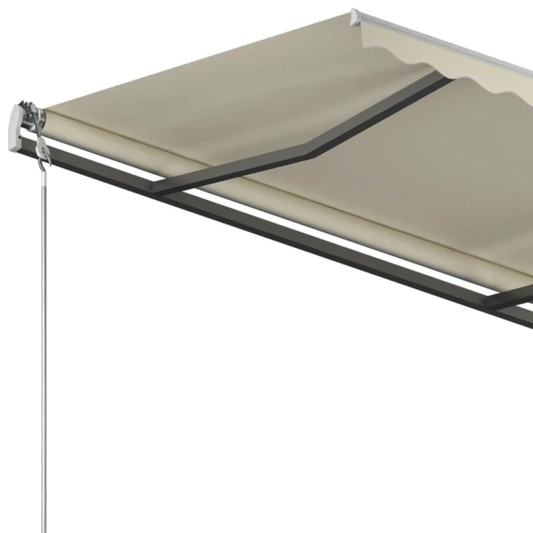 Copertină retractabilă automat, cu stâlpi, crem, 4,5x3 m