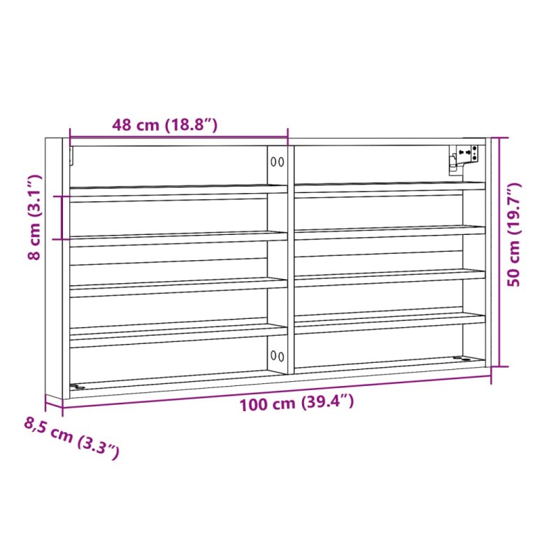 Dulap cu vitrină, alb, 100x8,5x50 cm, lemn prelucrat