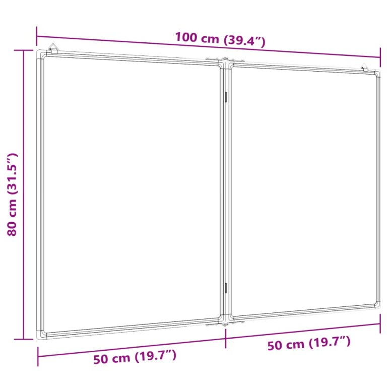 Tablă magnetică pliabilă, alb, 100x80x1,7 cm, aluminiu