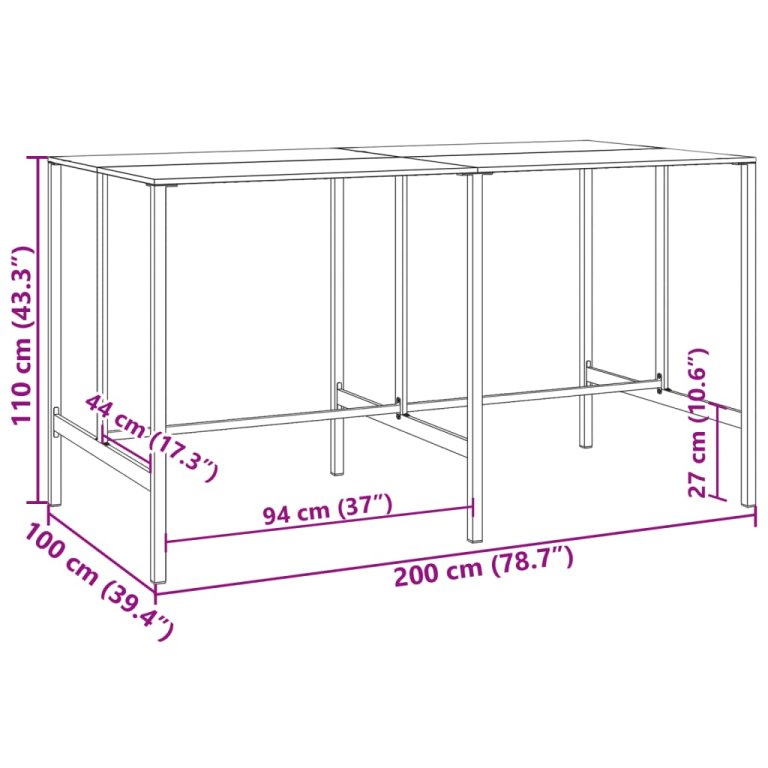 Masă de bar, negru, 200x100x110 cm, oțel vopsit electrostatic