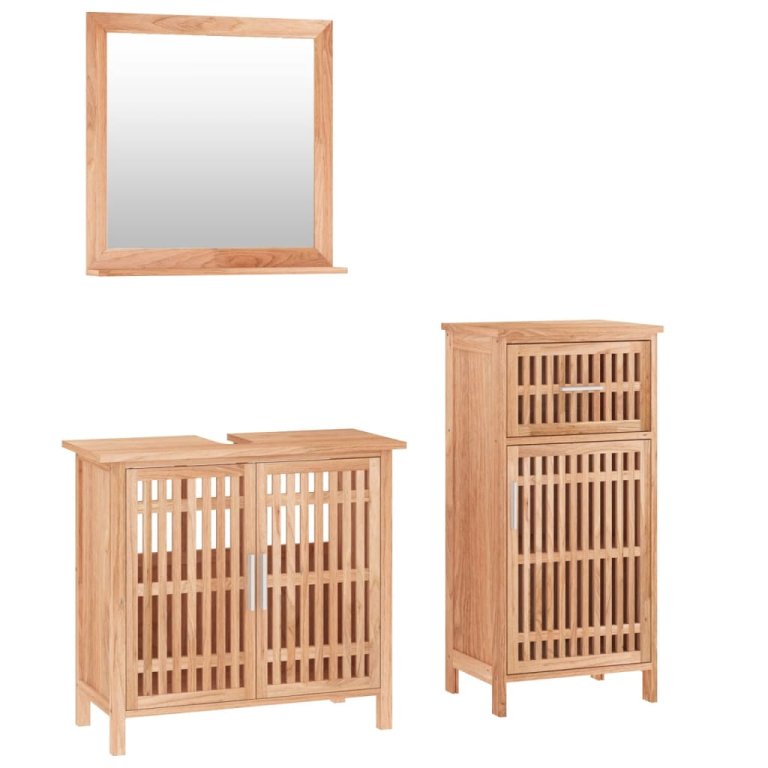 Set mobilier de baie, 3 piese, lemn masiv de nuc