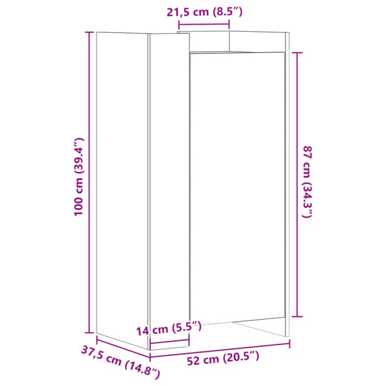 Pantofar, stejar maro, 52x37,5x100 cm, lemn prelucrat