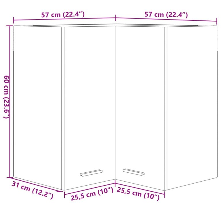 Dulap de colț suspendat stejar sonoma 57x57x60cm lemn prelucrat