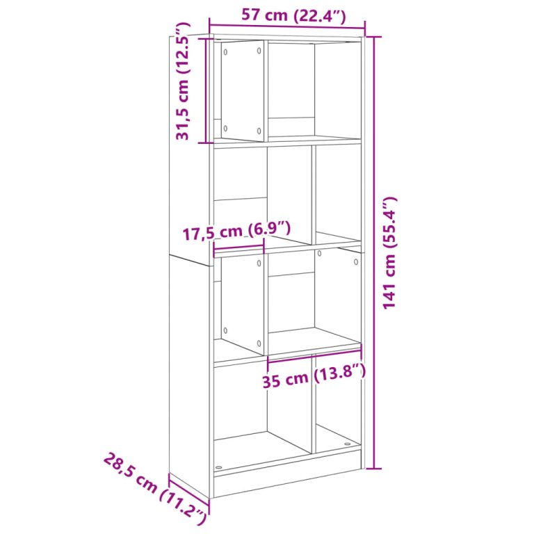 Bibliotecă, gri sonoma, 57x28,5x141 cm, lemn prelucrat