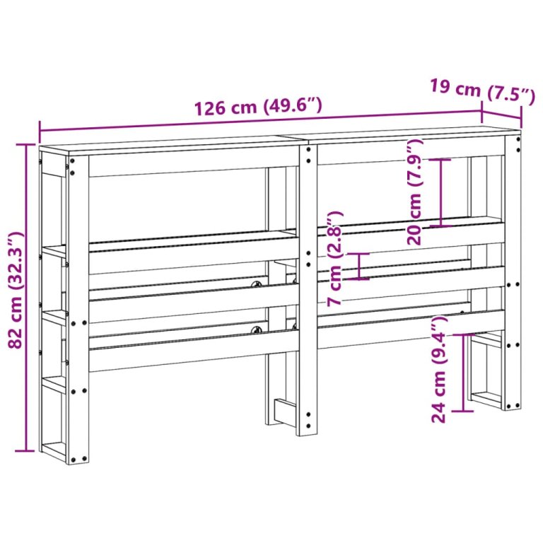 Tăblie de pat cu rafturi, maro ceruit, 120 cm, lemn masiv pin