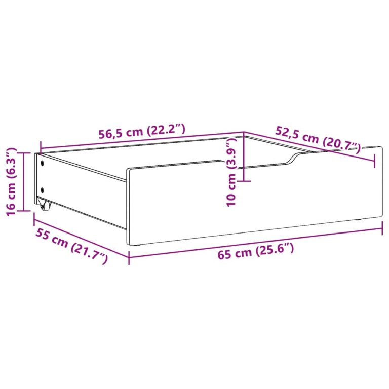 Sertare de pat, 2 buc., 65x55x16 cm, alb, lemn masiv de pin