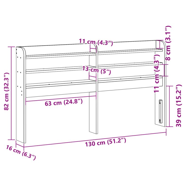 Tăblie de pat cu rafturi, 120 cm, lemn masiv de pin