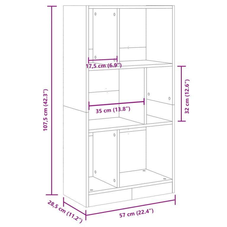 Bibliotecă, alb, 57x28,5x107,5 cm, lemn prelucrat