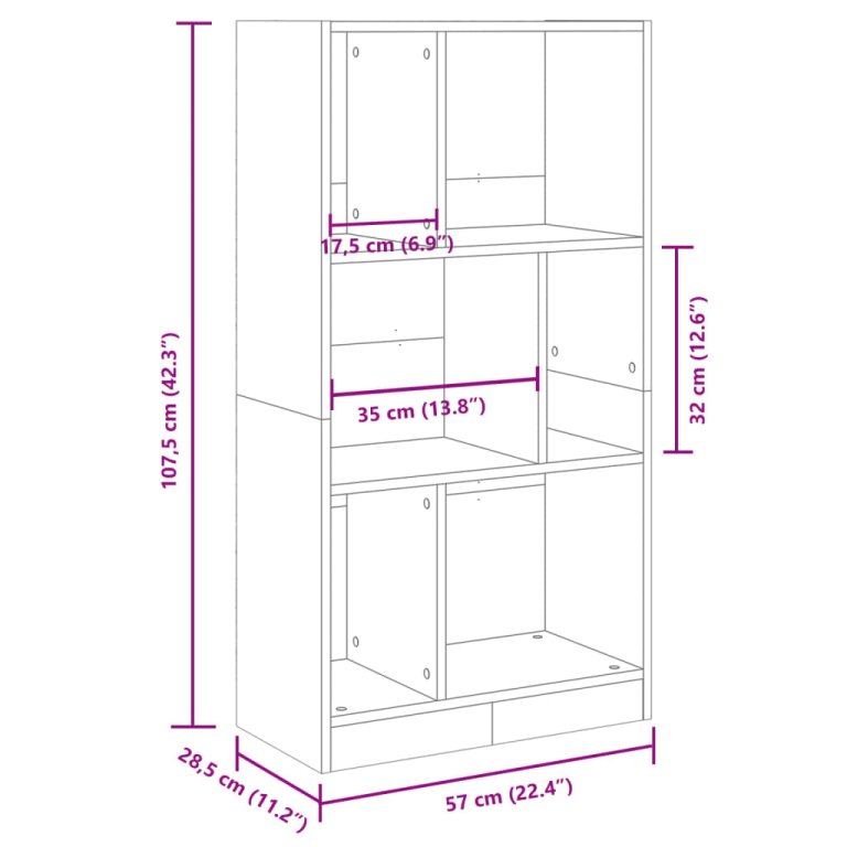 Bibliotecă, gri sonoma, 57x28,5x107,5 cm, lemn prelucrat