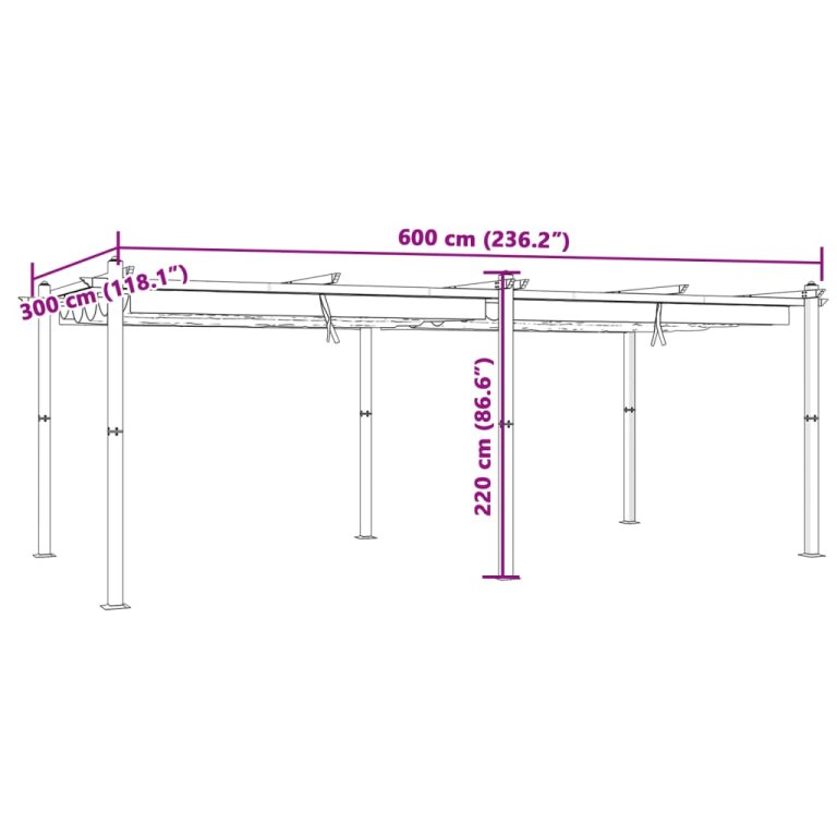 Foișor de grădină, acoperiș retractabil, crem, 3x6 m, aluminiu