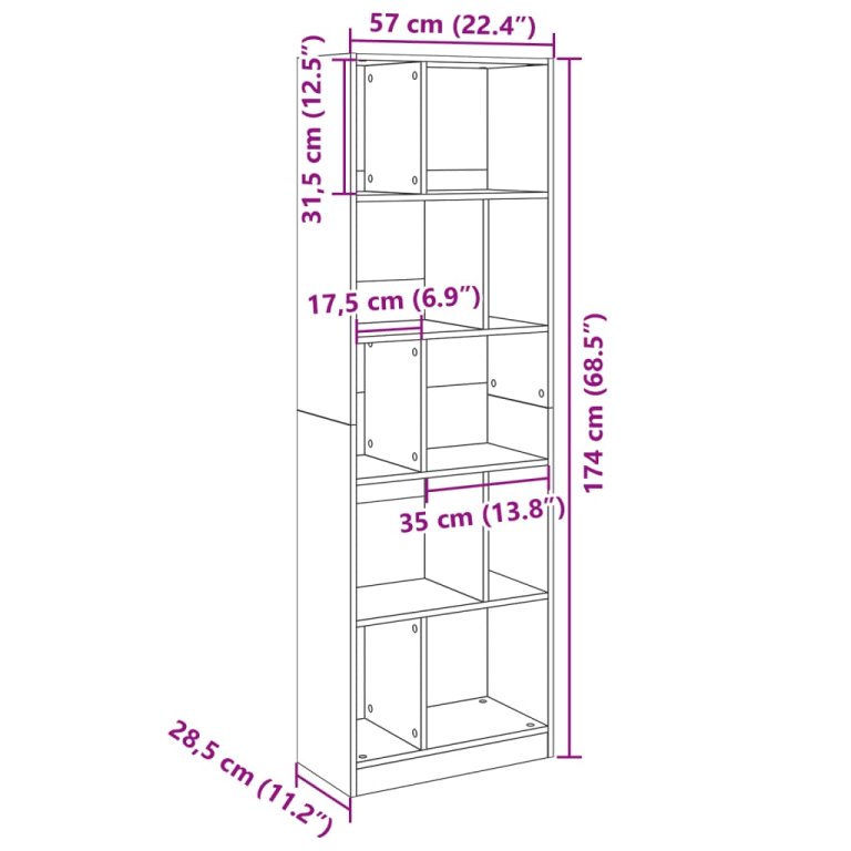 Bibliotecă, stejar sonoma, 57x28,5x174 cm, lemn prelucrat