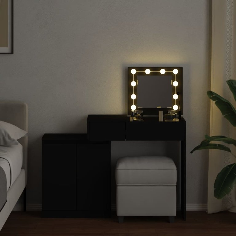 Masă de toaletă cu LED, negru, 115x37x110,5 cm