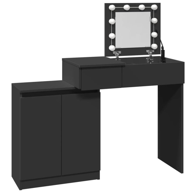 Masă de toaletă cu LED, negru, 115x37x110,5 cm