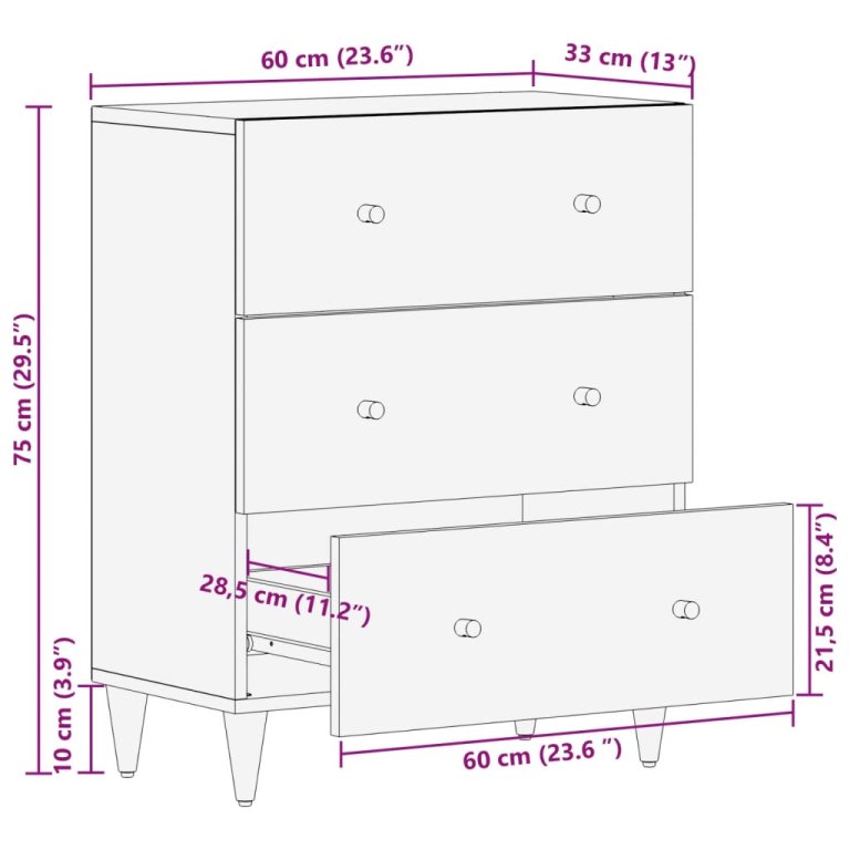 Dulap lateral, 60x33x75 cm, lemn masiv de mango