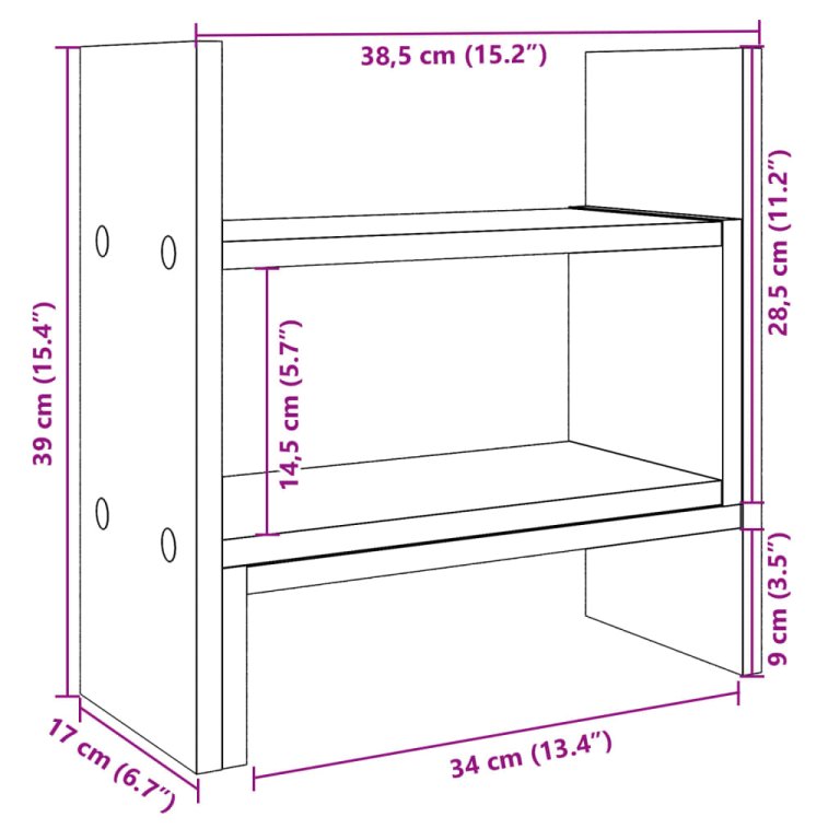 Organizator birou, gri beton, 38,5x17x39 cm lemn prelucrat