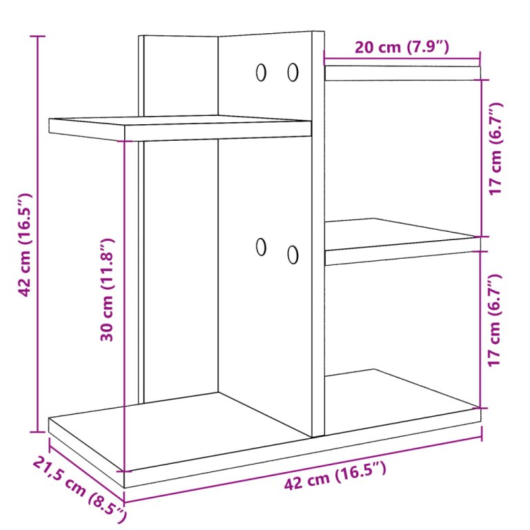 Organizator birou, gri beton, 42x21,5x42 cm lemn prelucrat