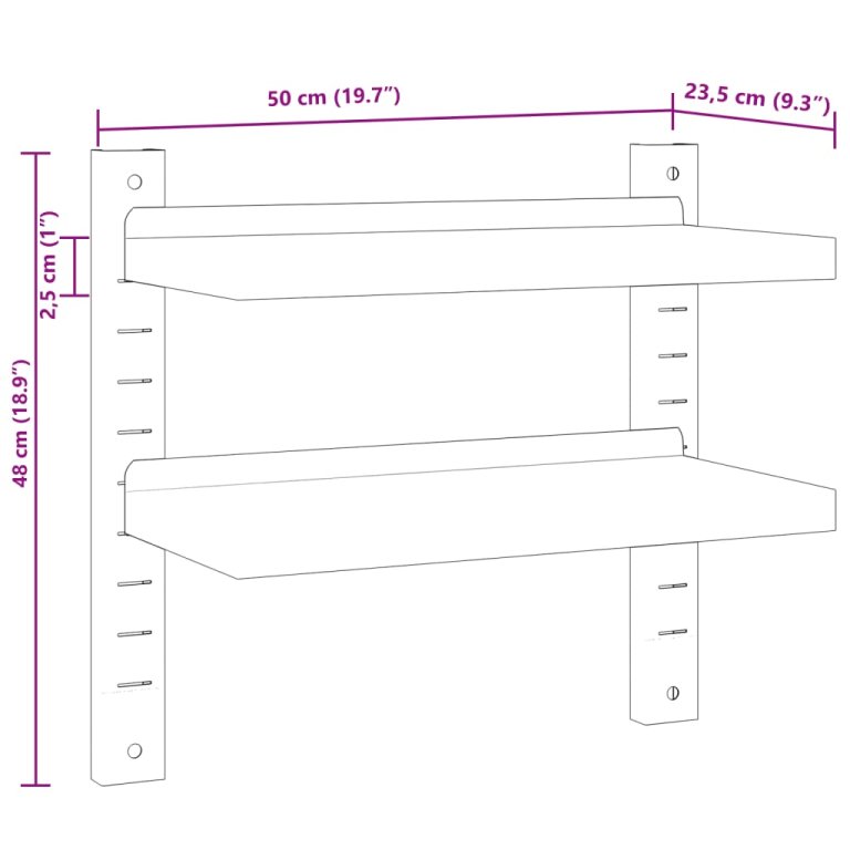 Raft perete 2 niveluri 50x23,5x60 cm argintiu oțel inoxidabil