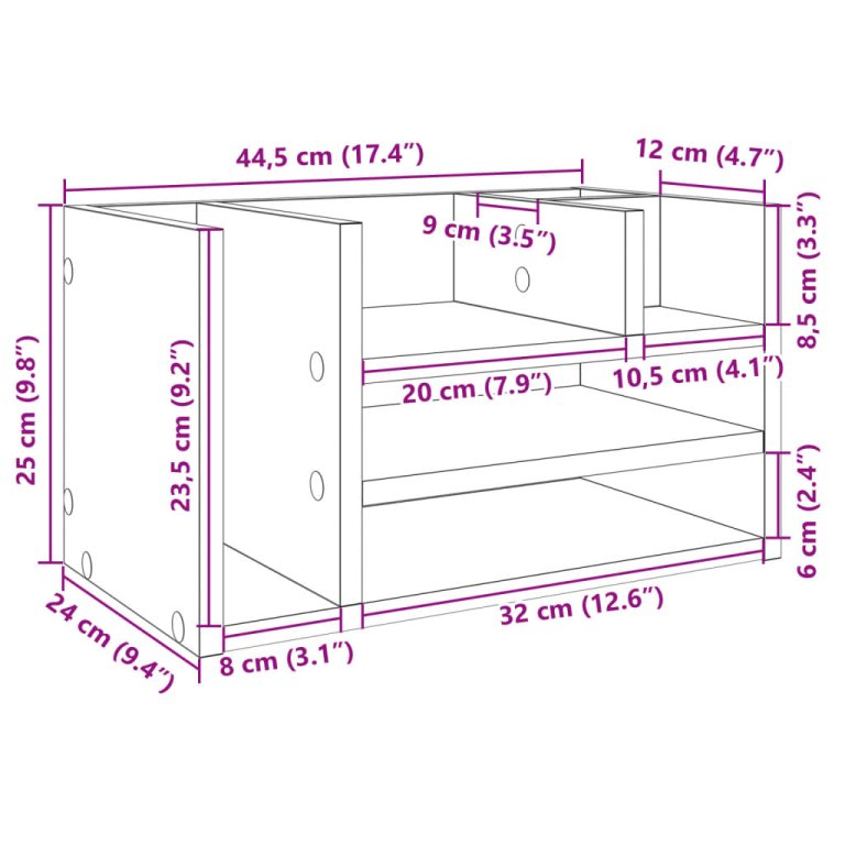 Organizator birou, gri beton, 44,5x24x25 cm lemn prelucrat