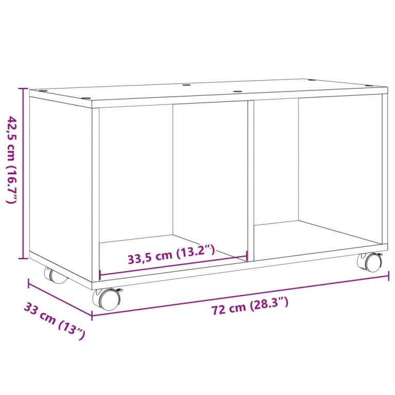 Dulap cu roți, gri beton, 72x33x42,5 cm, lemn prelucrat