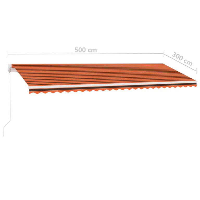 Copertină retractabilă manual cu LED portocaliu&maro 500x300 cm