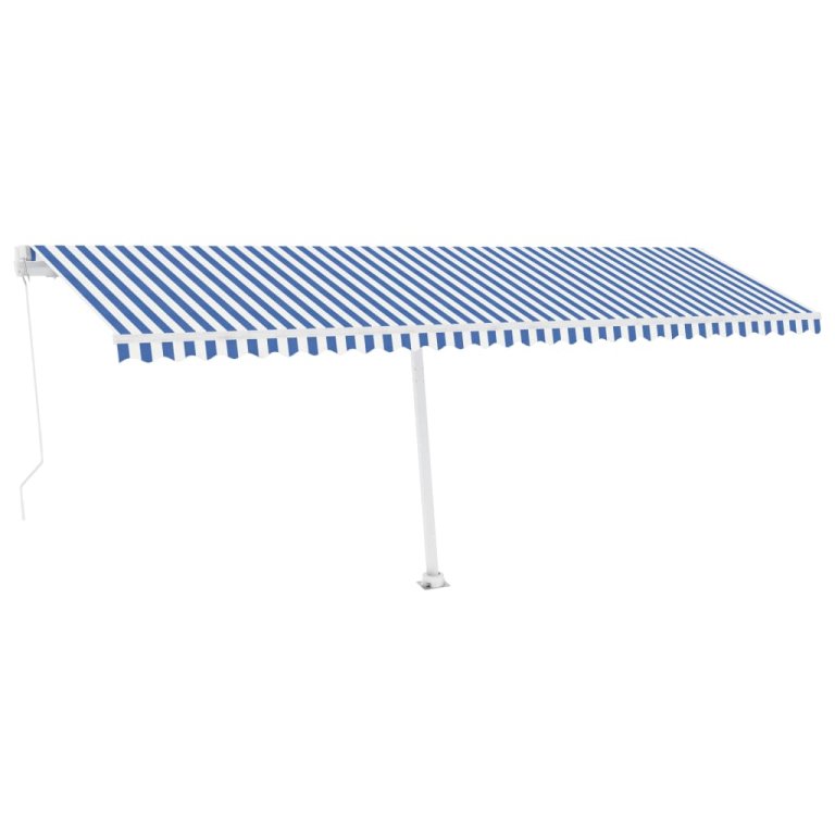 Copertină retractabilă manual cu LED albastru și alb 600x300 cm