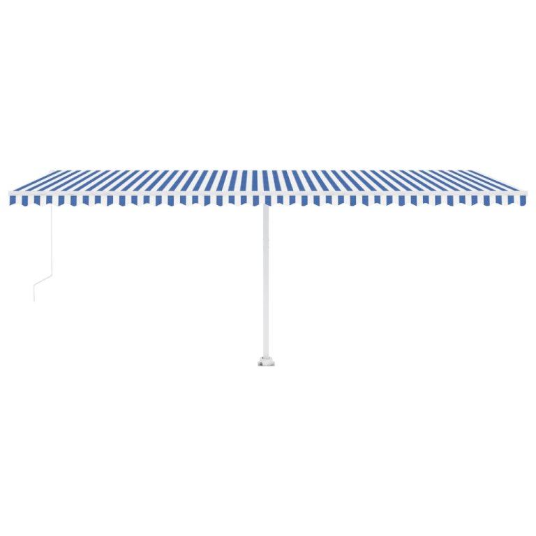 Copertină retractabilă manual cu LED albastru și alb 600x300 cm