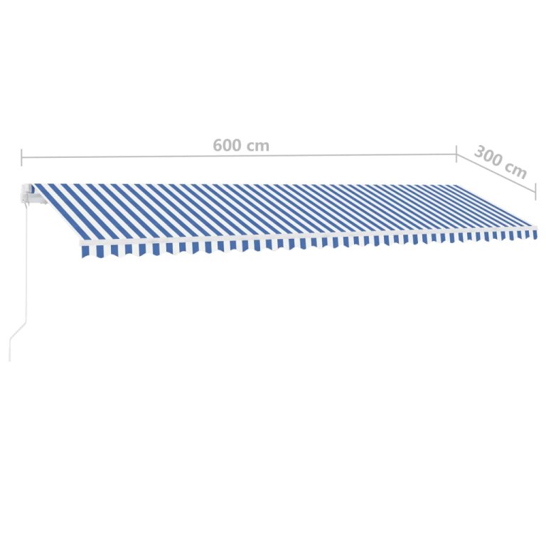 Copertină retractabilă manual cu LED albastru și alb 600x300 cm