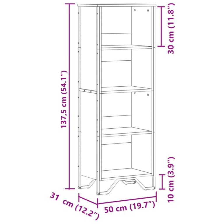 Bibliotecă, negru, 50x31x137,5 cm, lemn prelucrat