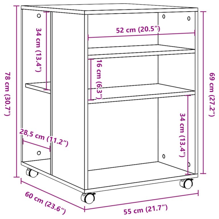 Masă laterală cu roți stejar maro 55x60x78 cm lemn prelucrat