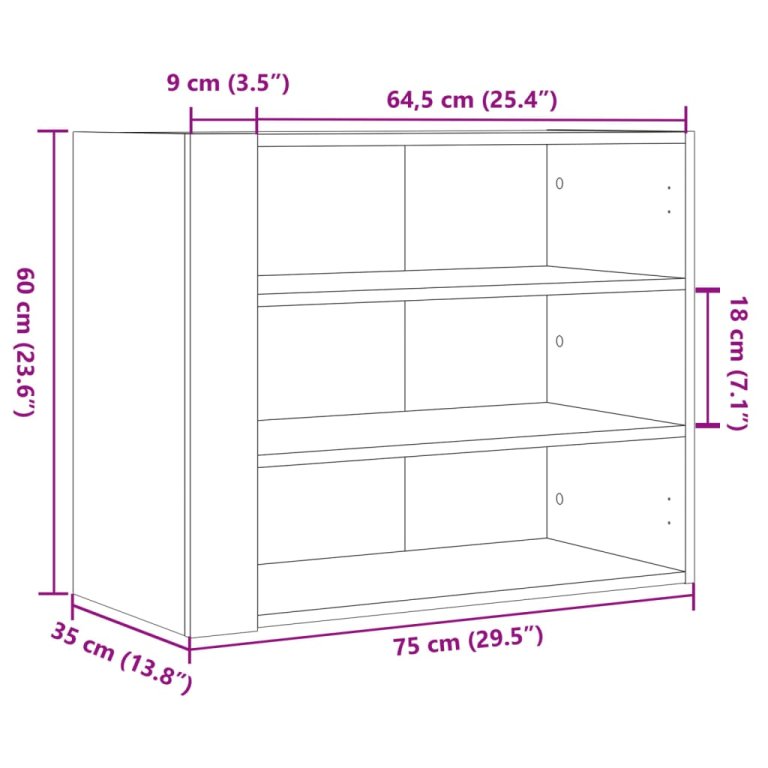 Dulap de perete, negru, 75x35x60 cm, lemn prelucrat