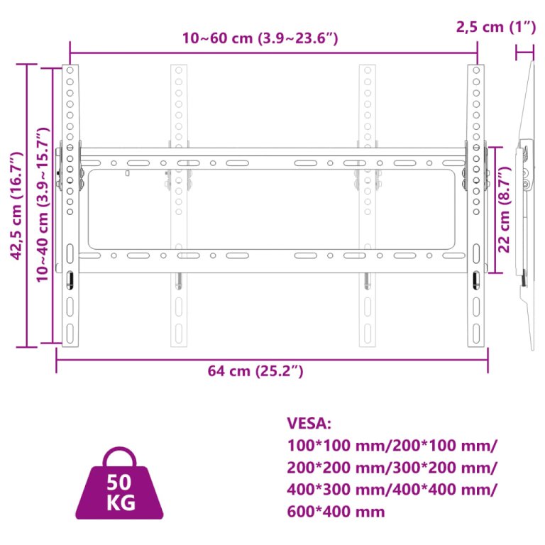 Suport TV de perete ecran 26-63 inchi Max VESA 600x400 mm 50kg