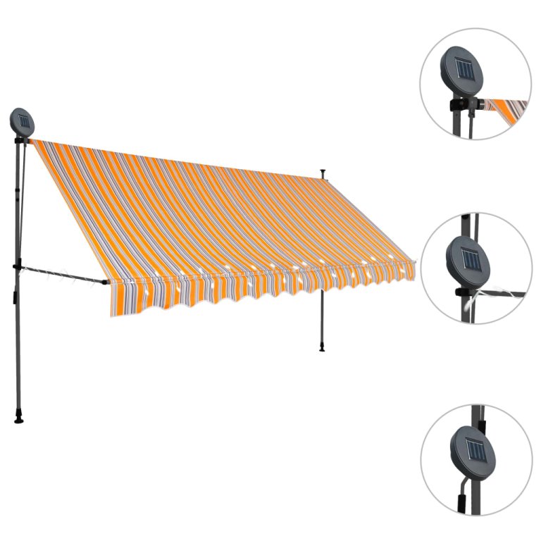 Copertină retractabilă manual cu LED, galben & albastru, 350 cm