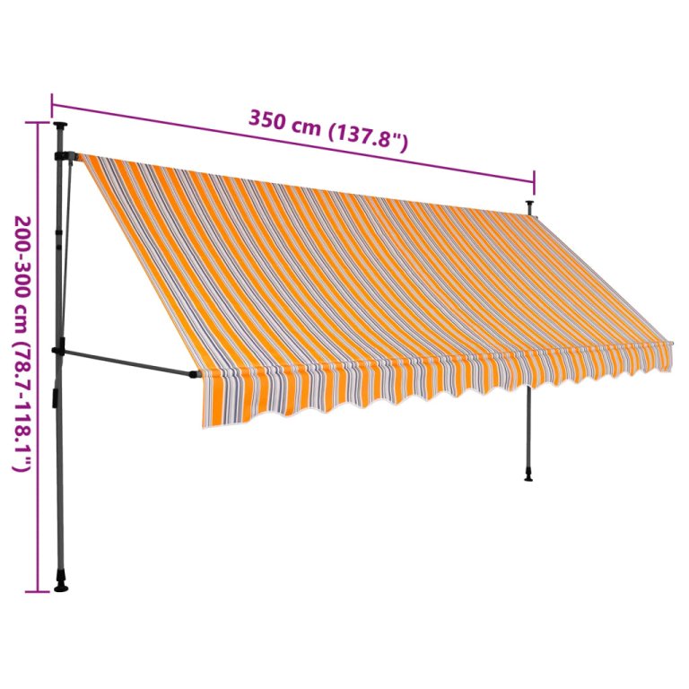 Copertină retractabilă manual cu LED, galben & albastru, 350 cm