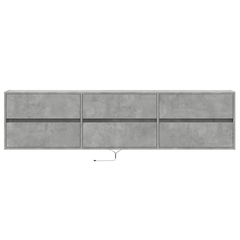 Comodă TV de perete cu lumini LED, gri beton, 180x31x45 cm