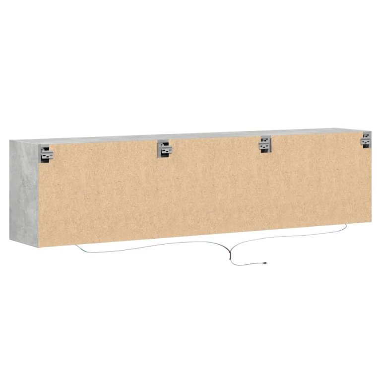 Comodă TV de perete cu lumini LED, gri beton, 180x31x45 cm