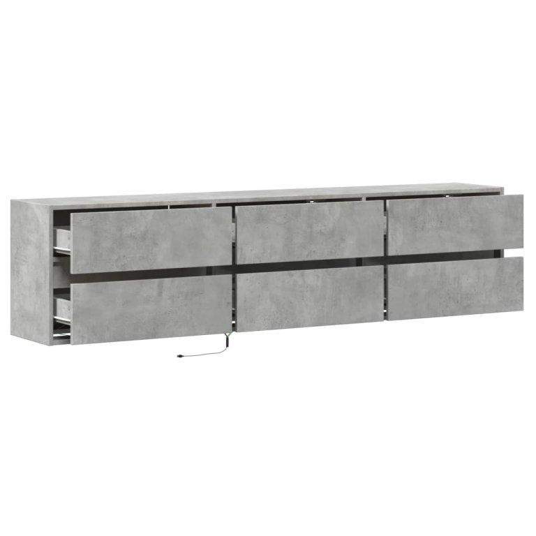 Comodă TV de perete cu lumini LED, gri beton, 180x31x45 cm