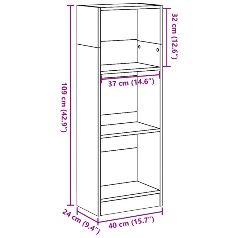 Bibliotecă, stejar fumuriu, 40x24x109 cm, lemn prelucrat