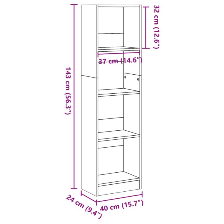 Bibliotecă, gri beton, 40x24x143 cm, lemn prelucrat