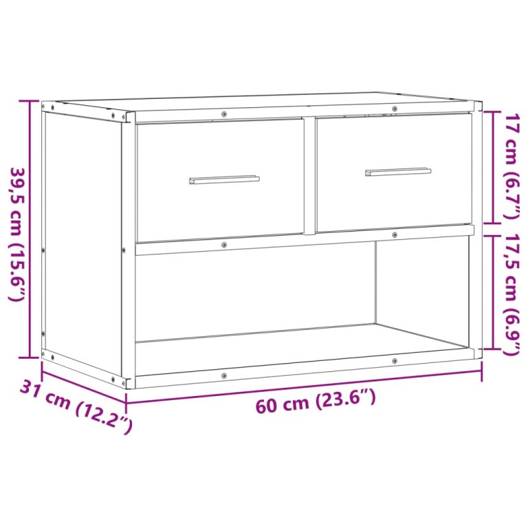 Dulap TV, gri sonoma, 60x31x39,5 cm, lemn prelucrat și metal