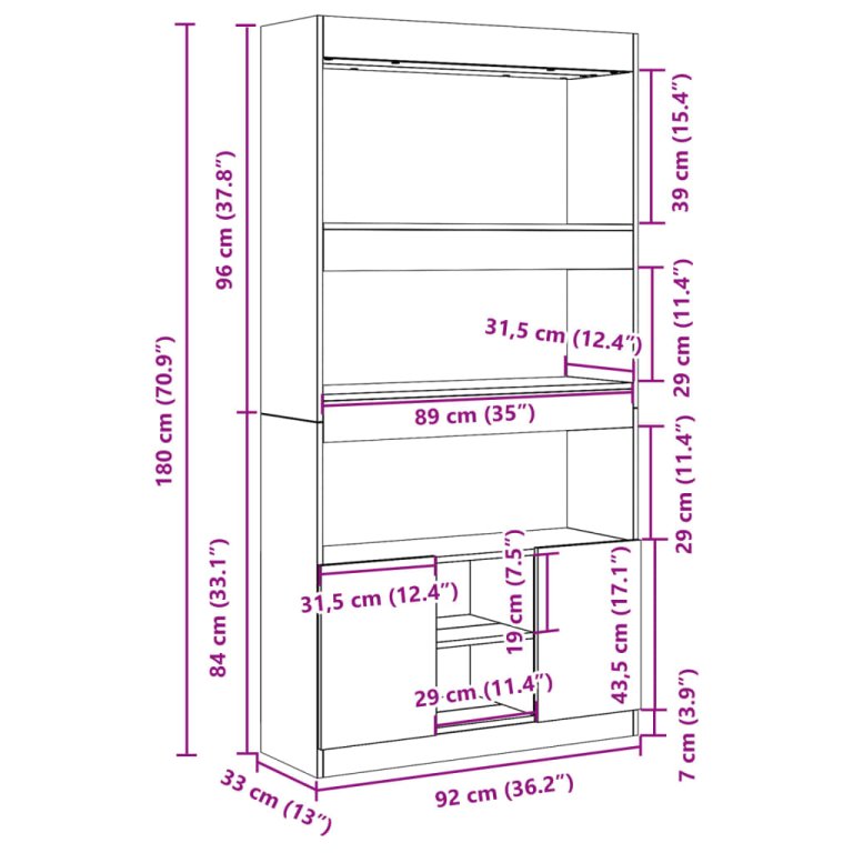 Dulap înalt, gri beton, 92x33x180 cm, lemn prelucrat