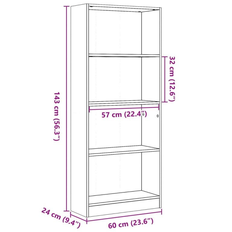 Bibliotecă, stejar sonoma, 60x24x143 cm, lemn prelucrat