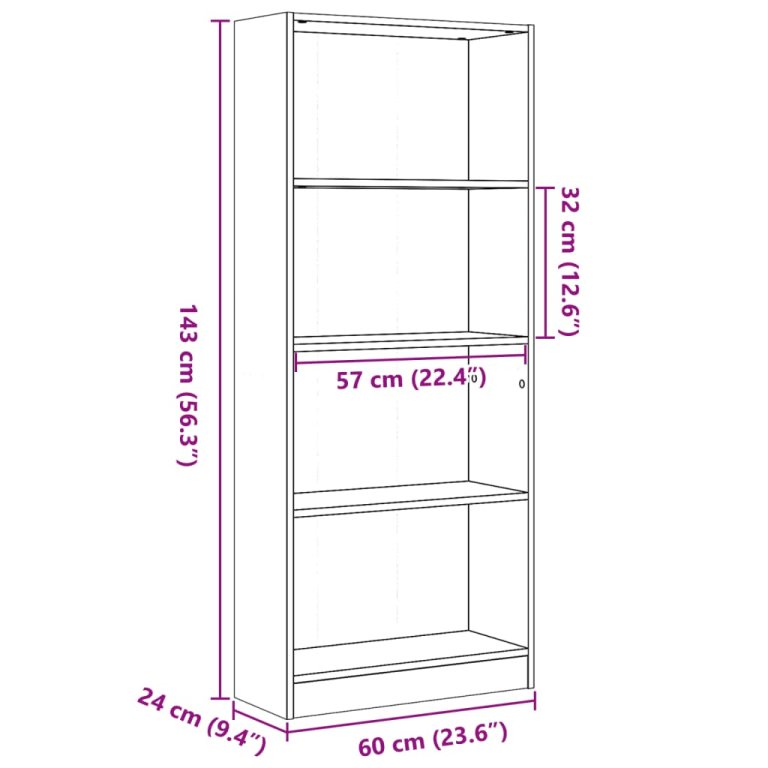 Bibliotecă, stejar fumuriu, 60x24x143 cm, lemn prelucrat