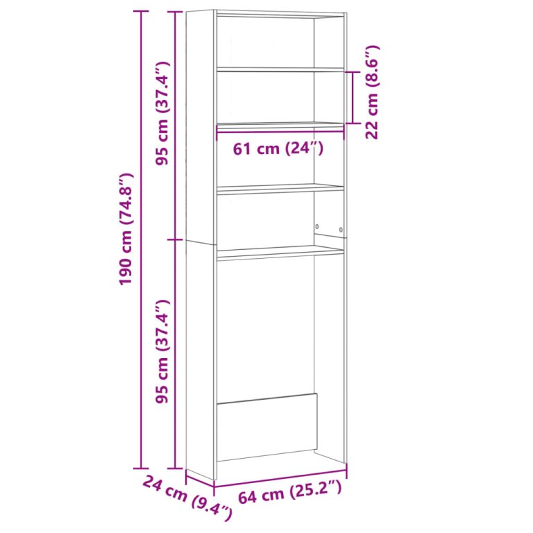 Dulap mașină de spălat stejar sonoma 64x24x190cm lemn prelucrat