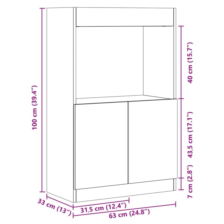 Dulap înalt, gri beton, 63x33x100 cm, lemn prelucrat