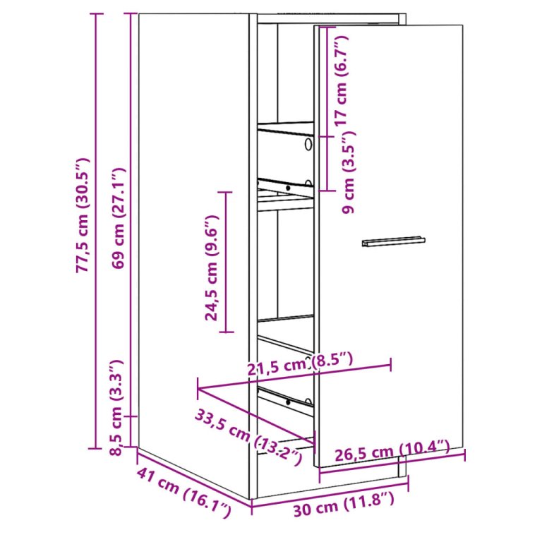 Dulap de farmacie, sonoma gri, 30x41x77,5 cm, lemn prelucrat