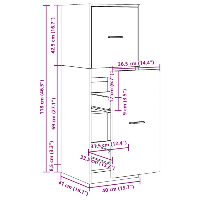 Dulap farmacie, stejar artizanal, 40x41x118 cm, lemn prelucrat