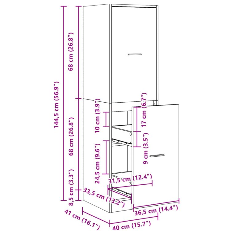 Dulap de farmacie, negru, 40x41x144,5 cm, lemn prelucrat