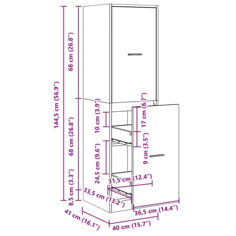 Dulap de farmacie, stejar maro, 40x41x144,5 cm, lemn prelucrat